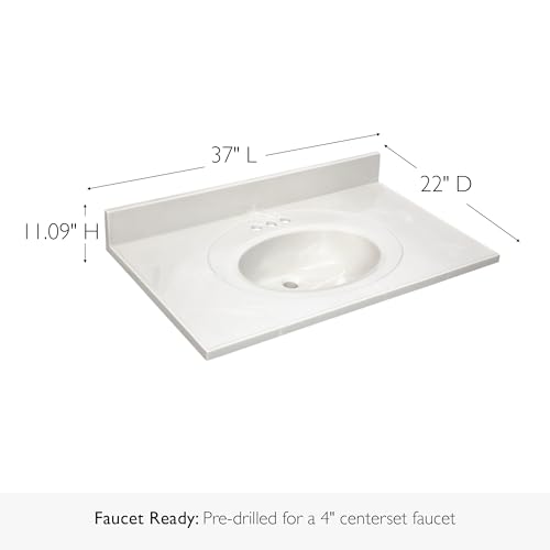 Image of Design House Cultured Marble Vanity Top, Ivory Swirl, 37 in W x 22 in D, Integrated 4 in Centerset Oval Sink & Backsplash, 586339
