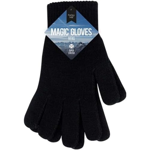 Men's Black Acrylic Magic Gloves (1 Pair) - Super Stretchable, One Size Fits All, Ideal for Cold Weather