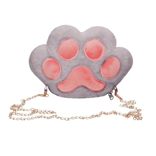 Women’s Cartoon Plush Cat Paw Shaped Crossbody Faux Fur Bear Claw Shoulder Bag Fluffy Knapsack Travel Sling Bag