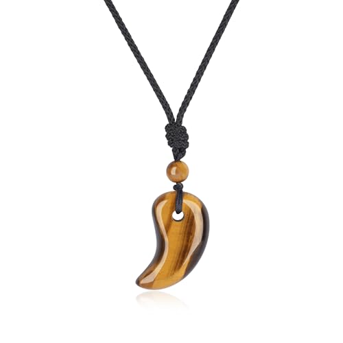 COAI Collar Ajustable con Colgante Magatama de Ojo de Tigre Piedra Natural para Hombre y Mujer
