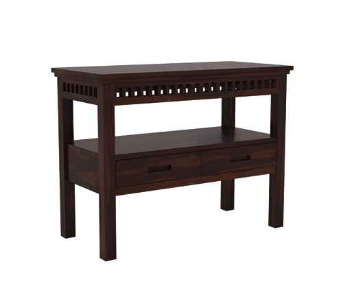 Image of SANPNEET Furniture Solid Wooden sheesham enterace consolie Table for Living Room Bedroom | Home Furniture Console Table with 1 Open Shelves & 2 Drawers Storage (Walnut Finish)