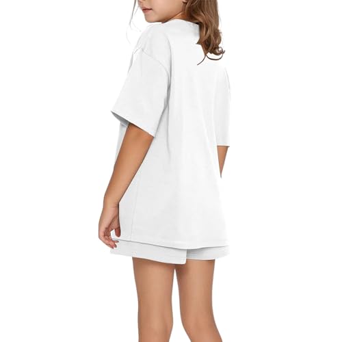 Girls Athletic 2 Piece Outfit Short Sleeve Solid Pullover Tops Shorts Kids Running Loose Lightweight2