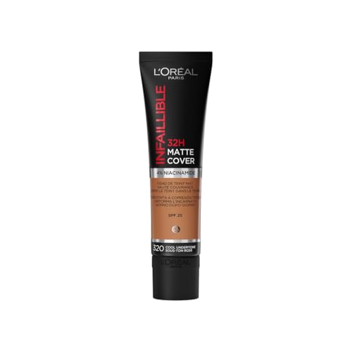 L'Oréal Paris - Fond de Teint Mat Haute Couvrance Waterproof - Longue Tenue - Léger & Matifiant - SPF 25 - Infaillible 32H Matte Cover - Teinte - 320 Cool Undertone Sous-Ton Rosé - 30 ml