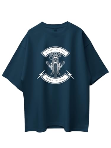 Image of T-Shirt for Men - 100% Cotton Ladakh Motorcycle Rider Half Sleeve Round Neck Graphic Print | Regular & Oversized Fit | 180 /220 GSM | S-5XL | Black, Navy Blue, Olive, Red, White