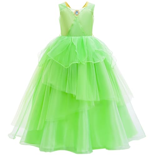 LZH Kids Tinkerbell Costume Dress For Girls Green Fairy Costume Princess Halloween Fancy Dress Up With Crown Wand Wreath - Image 4