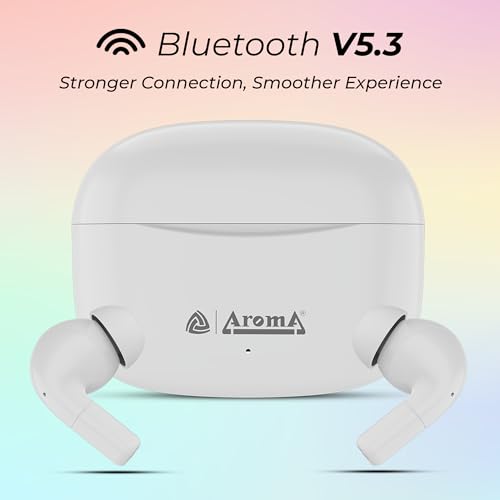 Image of AROMA TWS22 Zivo V5.4 True Wireless Earbuds, Punk White | Up to 60H Playtime, ENC, Fast Charging, Heavy Bass