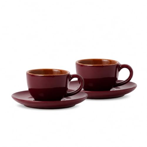 Image of Shay Ceramic Espresso Cup Set, Set of 2, 100ml, Burgundy | | Glossy Finish | Espresso Cup Ceramic | Espresso Cups Small | Microwave Safe (Espresso Set, Burgundy)