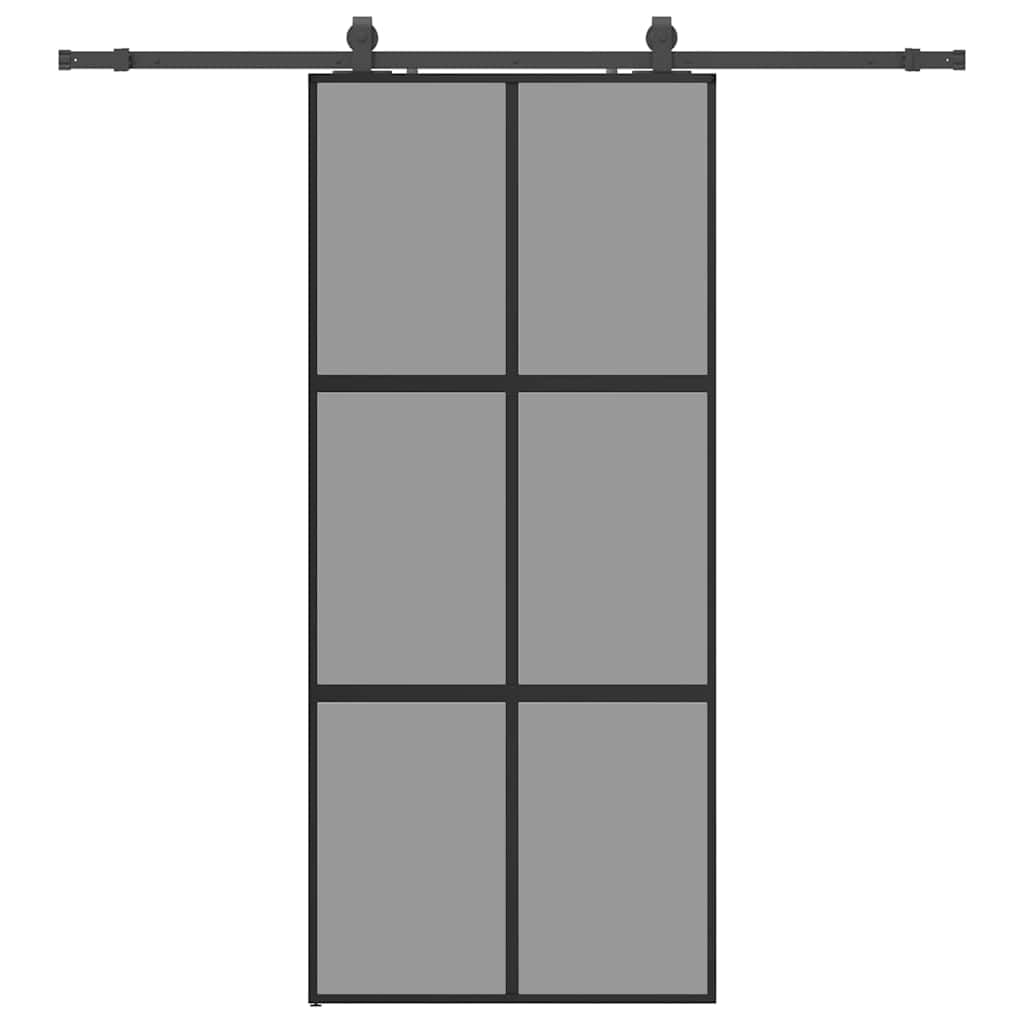vidaXL Puerta corredera con herrajes Negro 90x205 cm Vidrio Templado