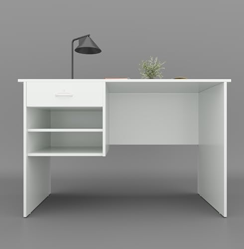 Image of 116x75x56CM Engineered Wood Verto Study & Office Table with Smooth Lockable Drawer and 2 Shelves for Storage | Sturdy DIY Counter, Commercial Table- White