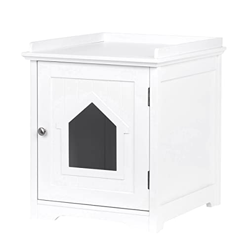Pawland Cat Litter Box Enclosure, Cat House Side Table,Night Stand Pet House, Indoor Cat House, White #TOP5