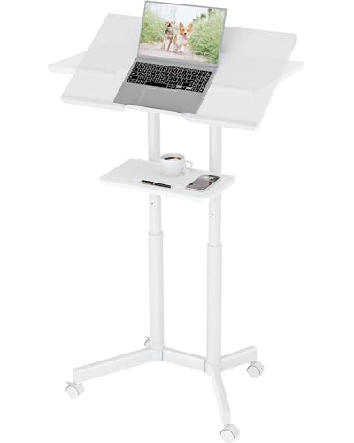 Image of BONTEC Lecterns & Podiums Portable Mobile Standing Laptop Desk, Sit Stand