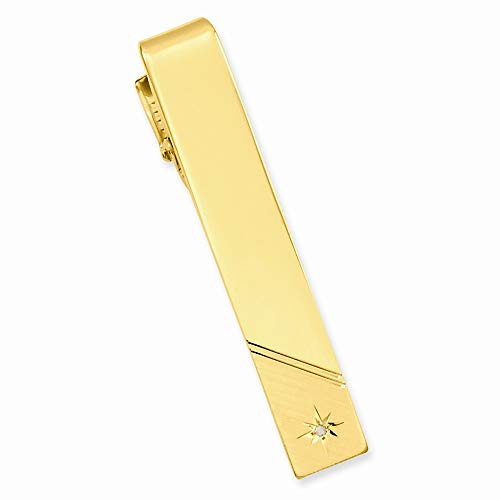 Gold Plated Solid Polished And Satin Engravable (Front Only) .01 Ct. Diamond Polished Florentined Tie Bar Measures 53X8Mm Wide Jewelry Gifts For Men #TOP19
