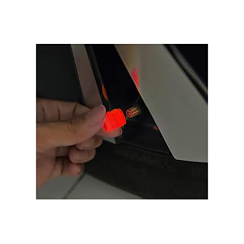 Marcraft Fluorescent Red, Glowing, Glow In The Dark Plastic Tyre Wheel Valve Caps Dust Caps (4 Pack) Universal for Cars, SUVs, Bicycles, Motorcycles, Trucks | Hex Shape | Screw-On Cover