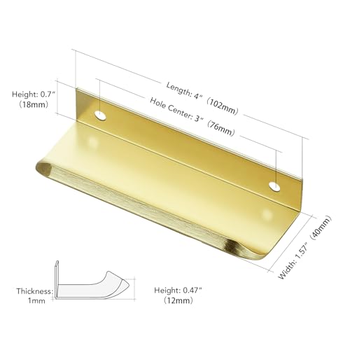 Image of Ravinte Hardware Gold Cabinet Handles Finger Edge Pulls 4 Inch CC 10 Pack