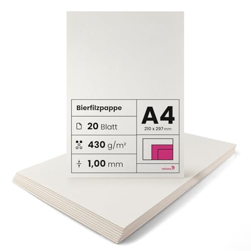 Netuno 20 Blatt Bastel-Pappe Creme-Weiß DIN A4 210x 297 mm 1,00 mm 430g finnische Holzpappe zum Basteln Bierdeckel Bierfilze selbst gestalten Finnpappe basteln Buchbinderpappe Fotoalben Passepartouts
