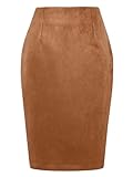 WIFFGO Suede Skirts for Women Fall Winter Mini High Waisted Slit Casual Pencil Bodycon Work Elegant Outfit Office Skirt Khaki