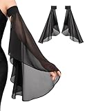 DAZCOS Victorian Long Tulle Sleeves for Women Chiffon Detachable Gloves for Wedding Dress Halloween Party Pageant (BLACK-02)