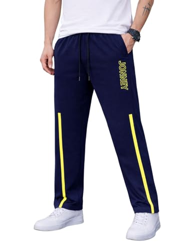 Image of Mack Jonney Men's Track Pants with Neon Yellow Side Stripe | Regular Fit Gym & Sports Lower | Activewear Training Joggers with Drawstring-M7961