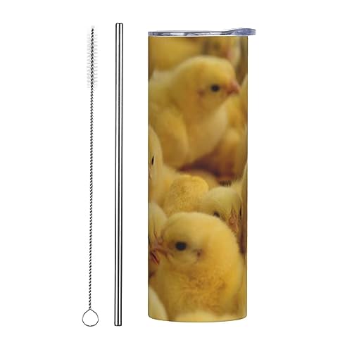 DEHIWI Little Chickens Gobelet de voyage de 591 ml avec couvercle et pailles – Tasse à café isotherme en acier inoxydable pour femmes et filles