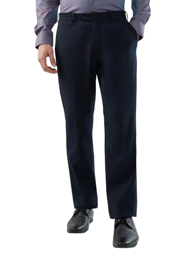 Image of Raymond Men Regular Fit Solid Pattern Poly Wool Blend Flat Front Formal Trouser
