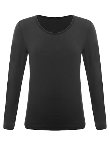 Kids Girls Thermal Underwear Tops Long Sleeve Shirts Round Neck T-Shirt Stretchy Base Shirt for Dance Training