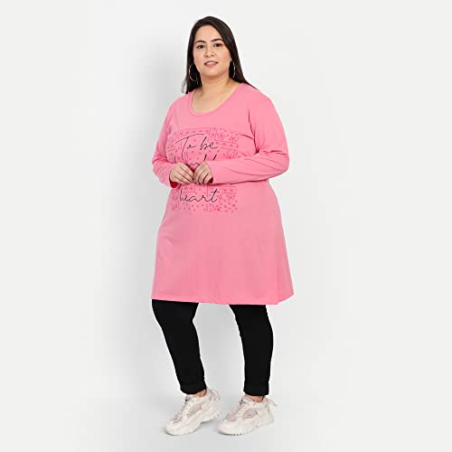Image of CUPID Women Plus Size Cotton Round Neck Full Sleeves T-Shirt, Nightwear, Sleepwear, Daily Use Gym n Lounge Wear Long Tops for Ladies 3XL to 7XL