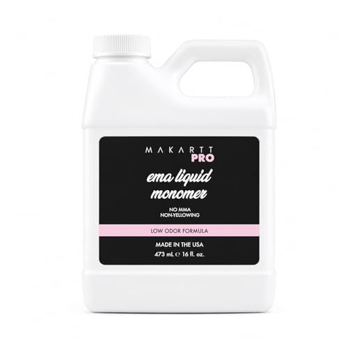 MakarttPro Low Odor Monomer for Acrylic Nail MMA free Made in USA Non-Yellowing Professional Grade Formula Beginner Tech Friendly - Essential Acrylic Nail Product for Nail Technicians (16 fl oz)