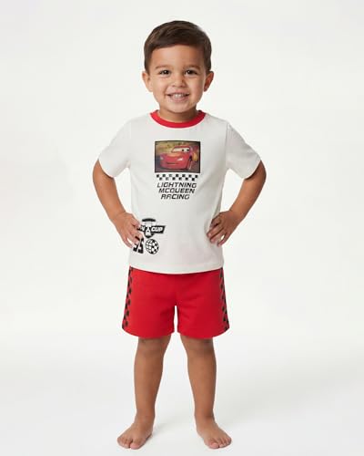 Image of Disney Pixar Cars Lenticular Lightning McQueen Toddler Outfit for Boys, 2 Piece T-Shirt & Fleece Shorts Set