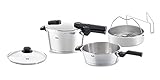 Fissler Vitaquick Green Juego de ollas a presión, 5 piezas, olla a presión de 4,5 L y de 2,5 L, ambas con un diámetro de 22 cm, incluye tapa de metal, tapa de vidrio, accesorio de cocción al vapor