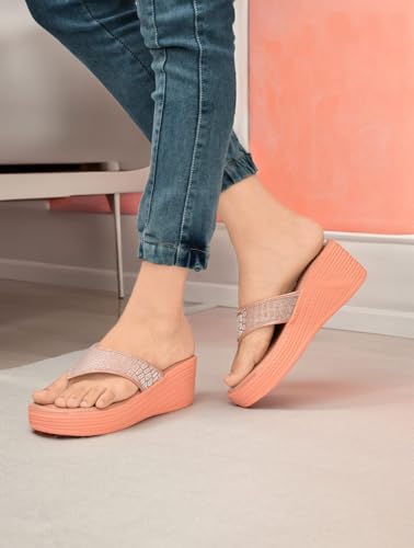 Image of Women's Wedge Heel Flip Flops | Stylish Platform Slippers for Women | Soft Cushioned Comfort | Anti-Slip Sandals | Casual Slip-On Thong Sandals
