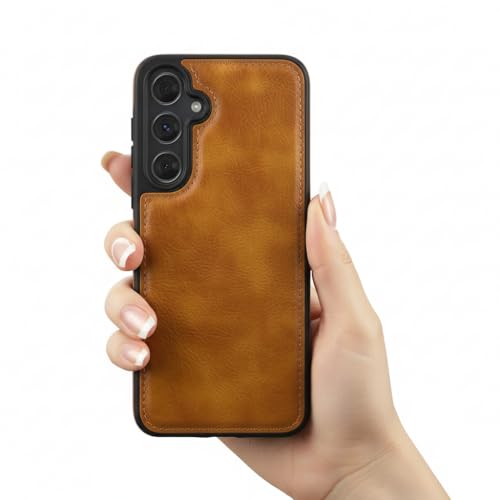 Image of Leather Case for Samsung Galaxy S23FE Premium Protective Stylish Slim Cover with Shockproof Raised Edges Brown