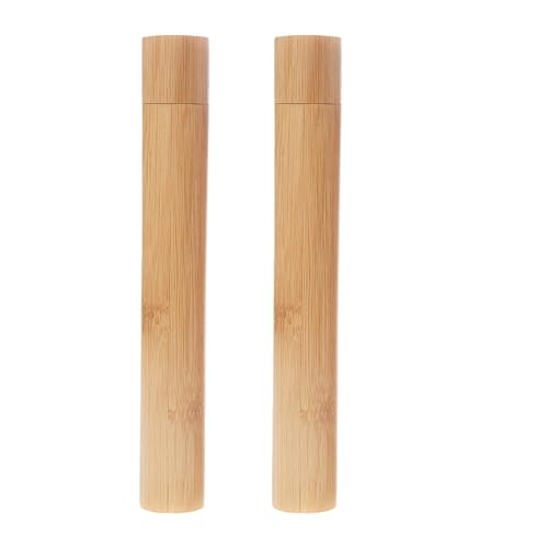 2 Pcs Natural Bamboo Toothbrush Storage Holder Empty Reusable Portable Toothbrush Case with Cover Personal Cleaning Tools Container Organizer Tube for Travel Trip