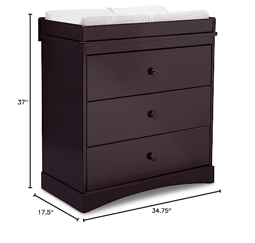 Delta Children Sutton 3 Drawer Dresser With Changing Top, Espresso Java And Contoured Changing Pad, White #TOP3