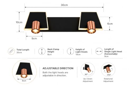 Image of FILLISKA 3 in 1 Double Wall spot /Picture /Display /Mirror Light with Adjustable Head and Colour Changing Function (3 in 1, Black & FrenchGold-6571)