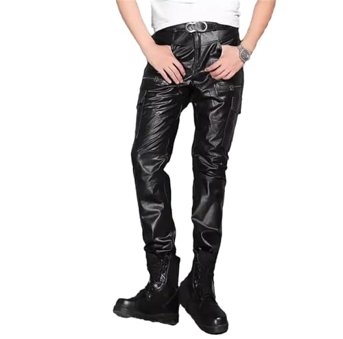 Men's Genuine Cowhide Leather Pants Multi Pocket Motorcycle Cargo Pants Casual First Layer Cowhide Trousers - Main Image