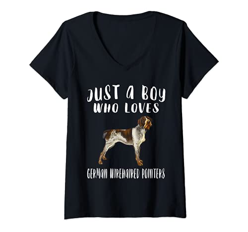 Womens Im Just A Boy Who Loves German Wirehaired Pointers Dog V-Neck T-Shirt, Black