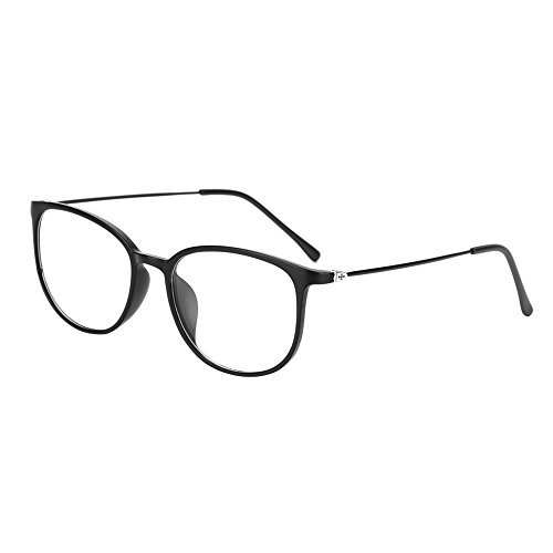 Retro Brille ohne stärke Student Slim-Brille Damen Herren Nerdbrille mit Klarer Linse Leichte Brillenfassung Modische Runde Dekobrille Streberbrille Unisex Lesebrille für Computer PC mit Brillenetui