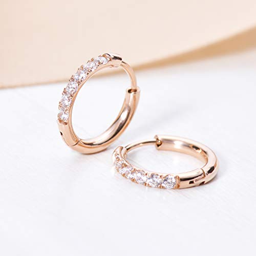 Image of Hypoallergenic Unisex Surgical Steel Small Cubic Zirconia Huggie Hoop Earring, Color Gold - Silver - Rose Gold - Black - Rainbow, Size 6mm- 12mm Safe for Sensitive Ear