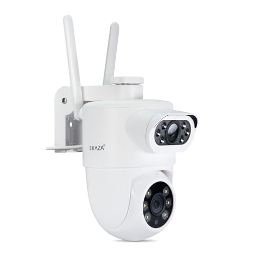 EKAZA Câmera de Segurança Externa Inteligente Nuvem Dual Dome, WiFi, IP65, H 310°/ V 140°, Compatíve
