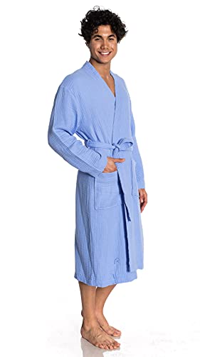 Image of Muslin Unisex Bathrobe Women & Men, 100% Cotton Kimono Lightweight Robe | Long Robes Soft, Absorbent, Spa robes
