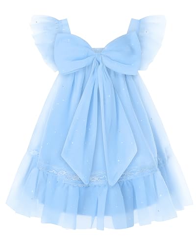 Image of ZOEREA Baby Girl Sleeveless Tulle Ruffle Dress Kids Birthday Dress Detachable Bow Back Blue 18-24 Months