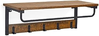Meerveil Coat Rack Wall-Mounted, Coat Hook with 5 Hooks and Shelf Hanging Rail Industrial for Hallway Bathroom Living Room, 67 x 28 x 24 cm, Rustic Brown and Black