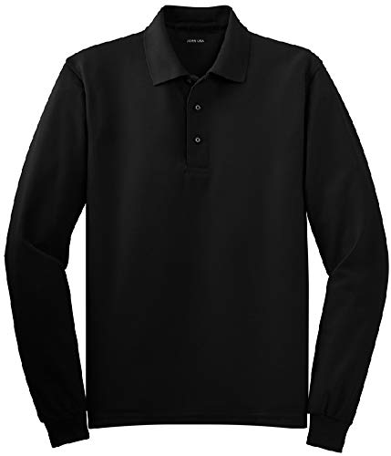 Joe's USA Mens Long Sleeve Polo Shirts in 9 Colors-L-Black