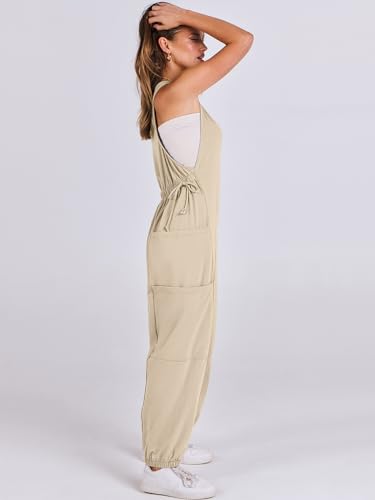 ANRABESS Women Overalls Jumpsuits Loose Casual Dressy Sleeveless Baggy Harem Pants Romper Jumpers 2026 Trendy Summer Outfits Apricot Medium — view 4