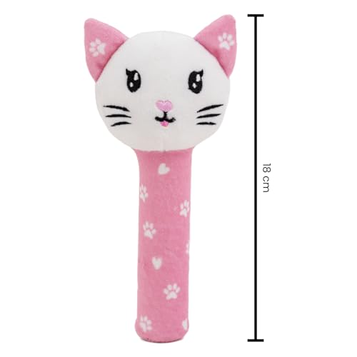 Image of Mirada Cute Kitty Plush Rattle Toy for Babies Soft Toy with Squeeze Handle & Squeaky Sound | Perfect Cuddly Toy for Toddlers & Infants - 18cm