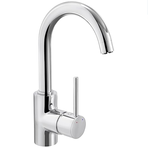 Cornat Fiora FIO12 - Grifo monomando para lavabo (cuerpo de cinc cromado, giratorio, conexión de baja presión (sin presión)
