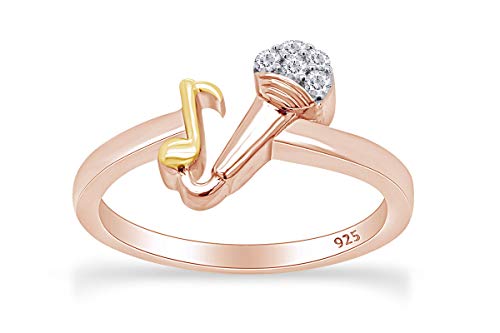 Round White Natural Diamond Accent Mic & Music Note Two Tone Ring