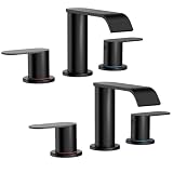 2 Pack Matte Black Waterfall Bathroom Faucet for Sink 3 Hole 8 Inch Widespread Bathroom Sink Faucets with Pop-up Drain Supply Lines...