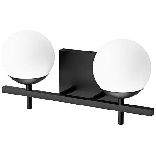 Ralbay Matte Black Bathroom Light Fitures 2-Light Mid Century Modern Bathroom Light Fixture Matte Black Milky Glass Ball Wall Light Black 2 Light by Ralbay - Used condition - Image 7