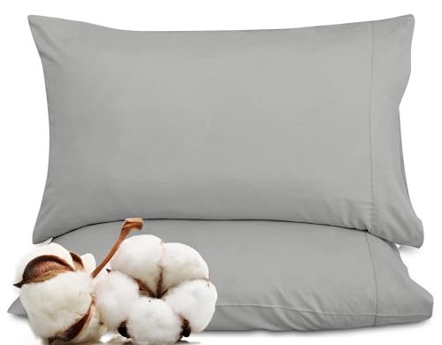 Image of ROYALE LINENS 300 Thread Count 100% Long Staple Combed Cotton Pillowcases Set of 2 - Ultra Soft - Queen Bed Pillow Cover - 20 inchx30 inch -Breathable, Cool & Crisp Percale Silver Pillow Cases (Queen, Silver)